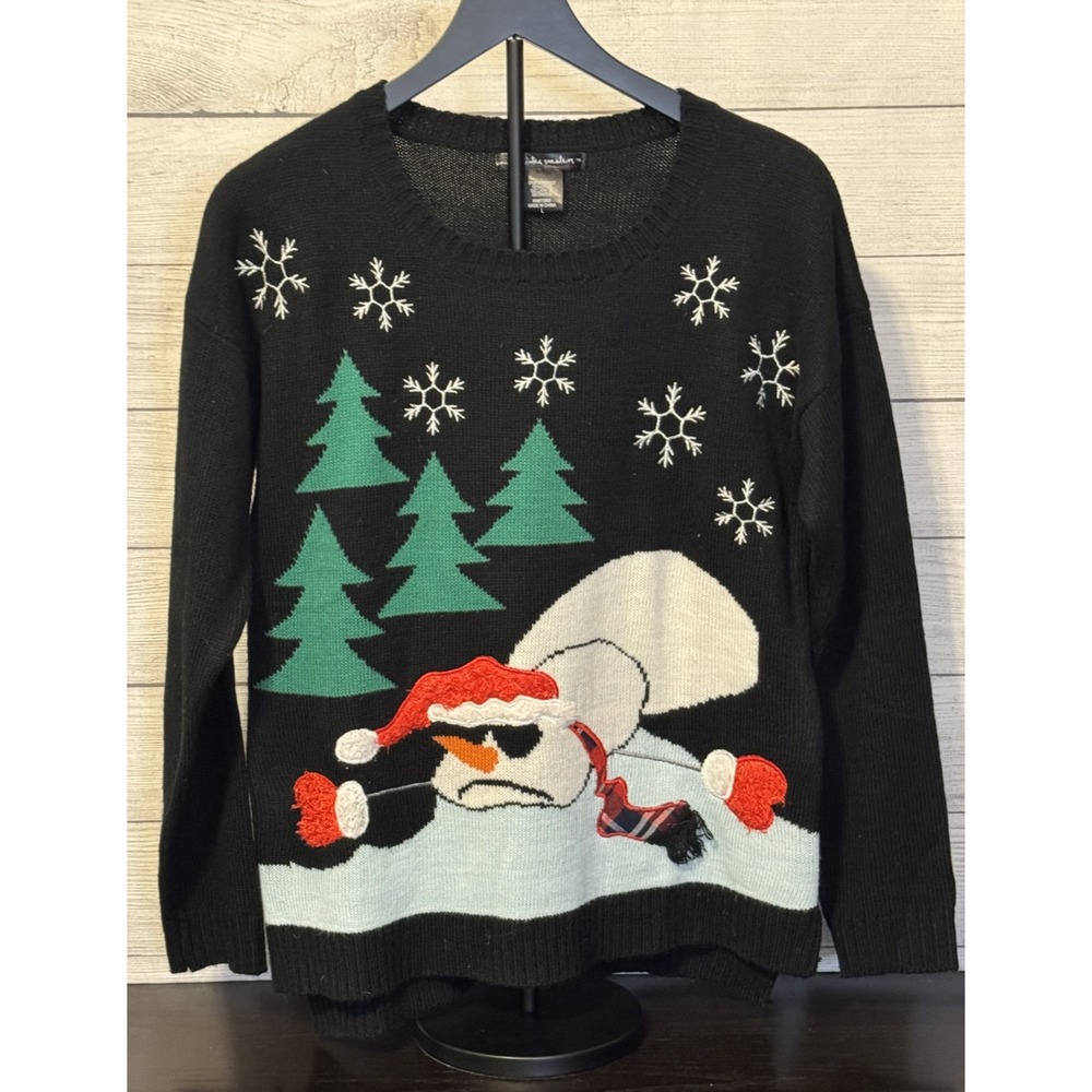 United States Sweaters Holiday Sweater Size L Black Snowman Christmas Acrylic